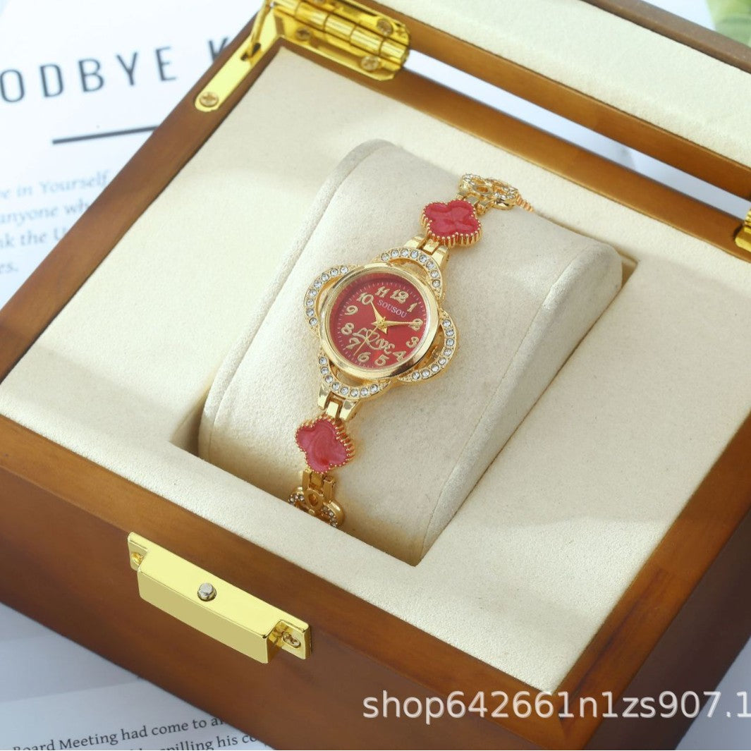 Women's Quartz Watch With Stainless Steel Strap And Buckle, Featuring Tempered Glass Mirror And Pointer+Number Display