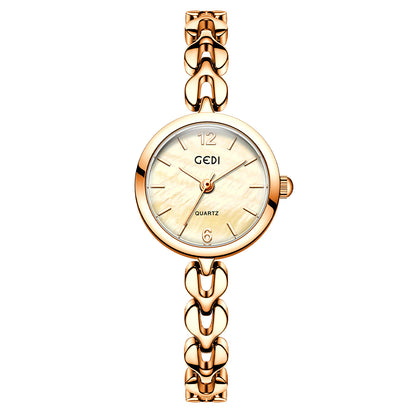 Women's Quartz Watch With Stainless Steel Strap And Jewelry Buckle, Featuring Tempered Glass Mirror And Pointer Display