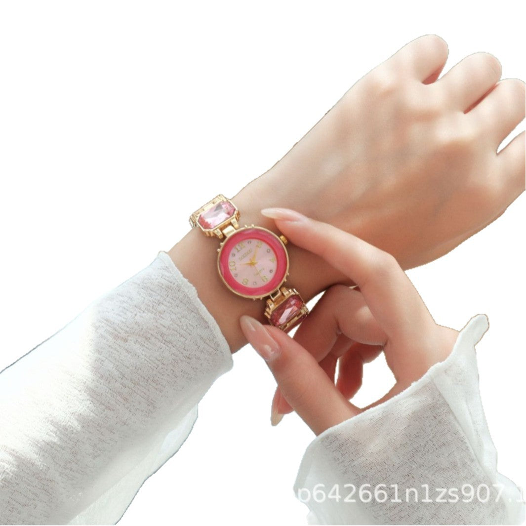 Women's Quartz Watch With Stainless Steel Strap And Buckle, Featuring Tempered Glass Mirror And Pointer+Number Display