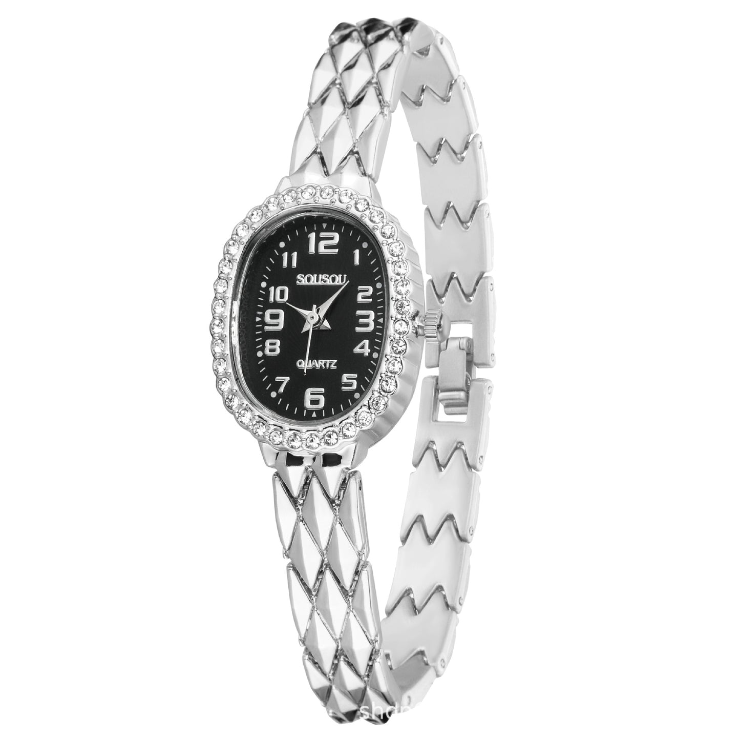 Women's Quartz Watch With Stainless Steel Strap And Buckle, Featuring Tempered Glass Mirror And Pointer Display