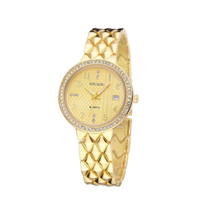 Women's Quartz Watch With Stainless Steel Strap And Buckle, Featuring Tempered Glass Mirror And Pointer Display