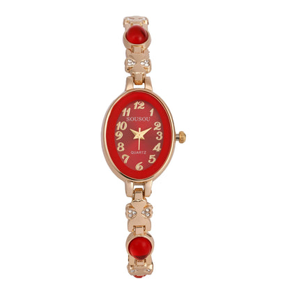 Women's Quartz Watch With Stainless Steel Strap And Buckle, Featuring Tempered Glass Mirror And Pointer+Number Display