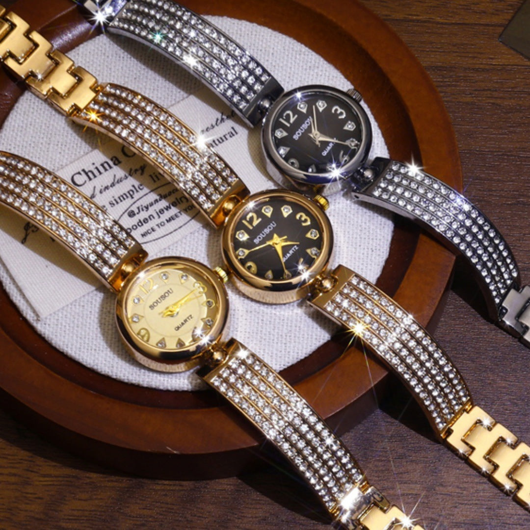Women's Quartz Watch With Stainless Steel Strap And Buckle, Featuring Tempered Glass Mirror And Pointer Display