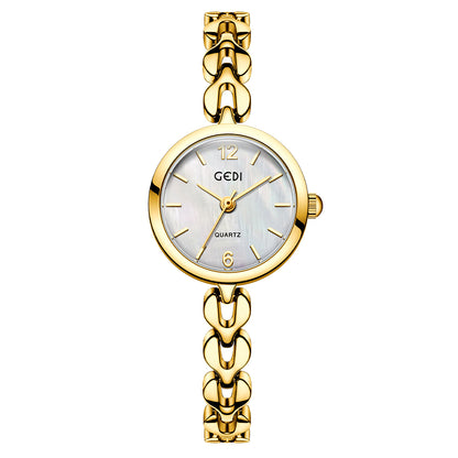 Women's Quartz Watch With Stainless Steel Strap And Jewelry Buckle, Featuring Tempered Glass Mirror And Pointer Display