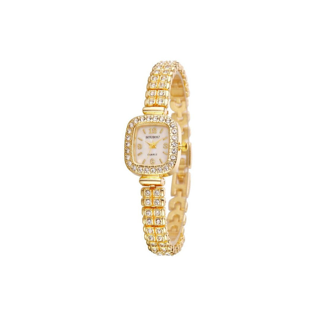 Women's Quartz Watch With Stainless Steel Strap And Buckle, Featuring Tempered Glass Mirror And Pointer Display