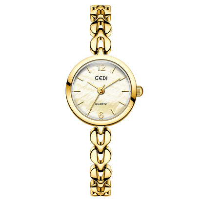 Women's Quartz Watch With Stainless Steel Strap And Jewelry Buckle, Featuring Tempered Glass Mirror And Pointer Display