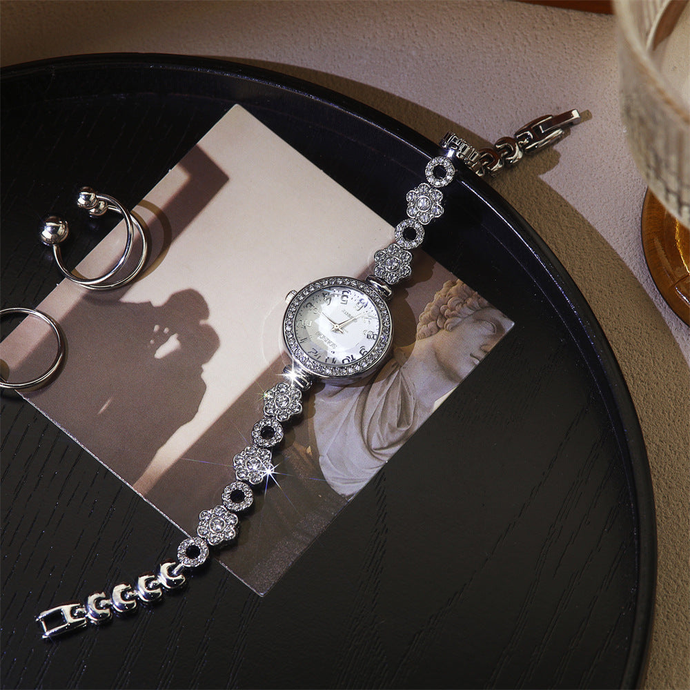 Women's Quartz Watch With Stainless Steel Strap And Jewelry Buckle Featuring Ordinary Glass Mirror And Pointer Display