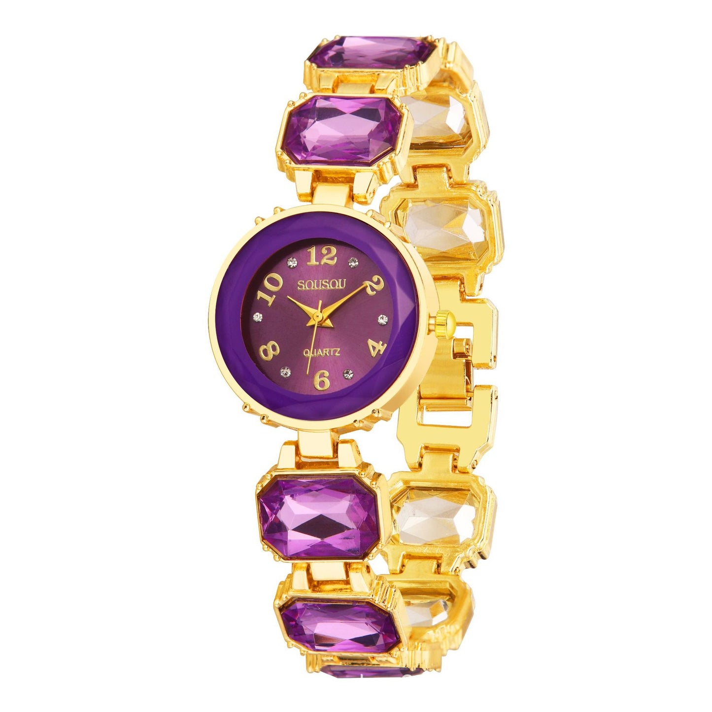 Women's Quartz Watch With Stainless Steel Strap And Buckle, Featuring Tempered Glass Mirror And Pointer+Number Display