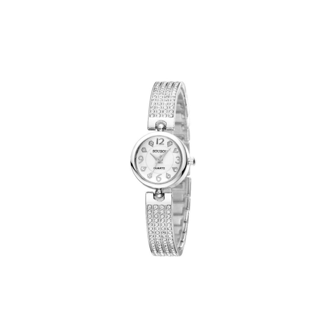 Women's Quartz Watch With Stainless Steel Strap And Buckle, Featuring Tempered Glass Mirror And Pointer Display