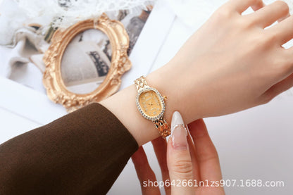 Women's Quartz Watch With Stainless Steel Strap And Buckle, Featuring Tempered Glass Mirror And Pointer Display