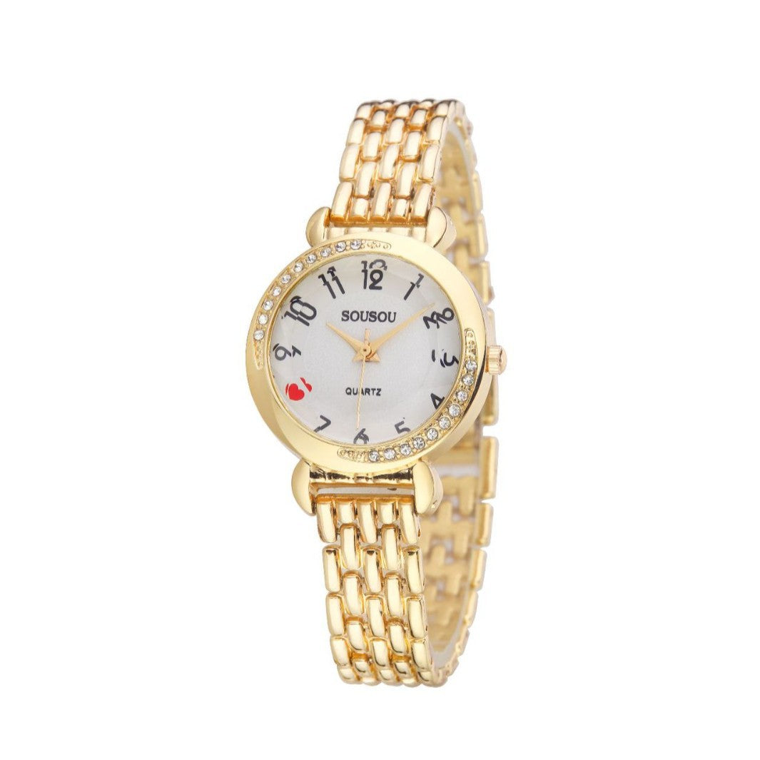 Women's Quartz Watch With Stainless Steel Strap And Buckle, Featuring Tempered Glass Mirror And Pointer Display