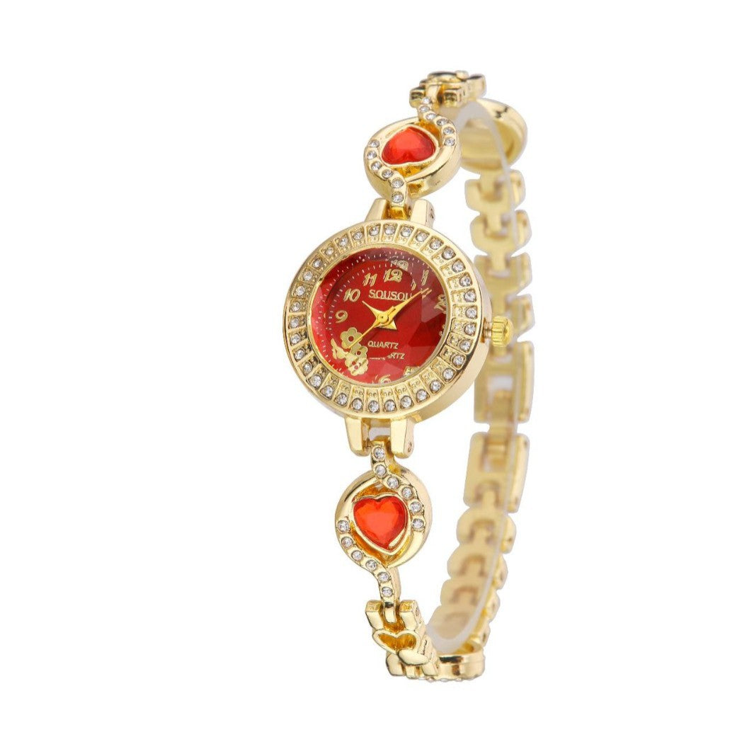 Women's Quartz Watch With Stainless Steel Strap And Buckle, Featuring Tempered Glass Mirror And Pointer Display