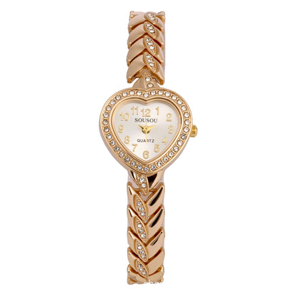 Women's Quartz Watch With Stainless Steel Strap And Buckle, Featuring Tempered Glass Mirror And Pointer Display