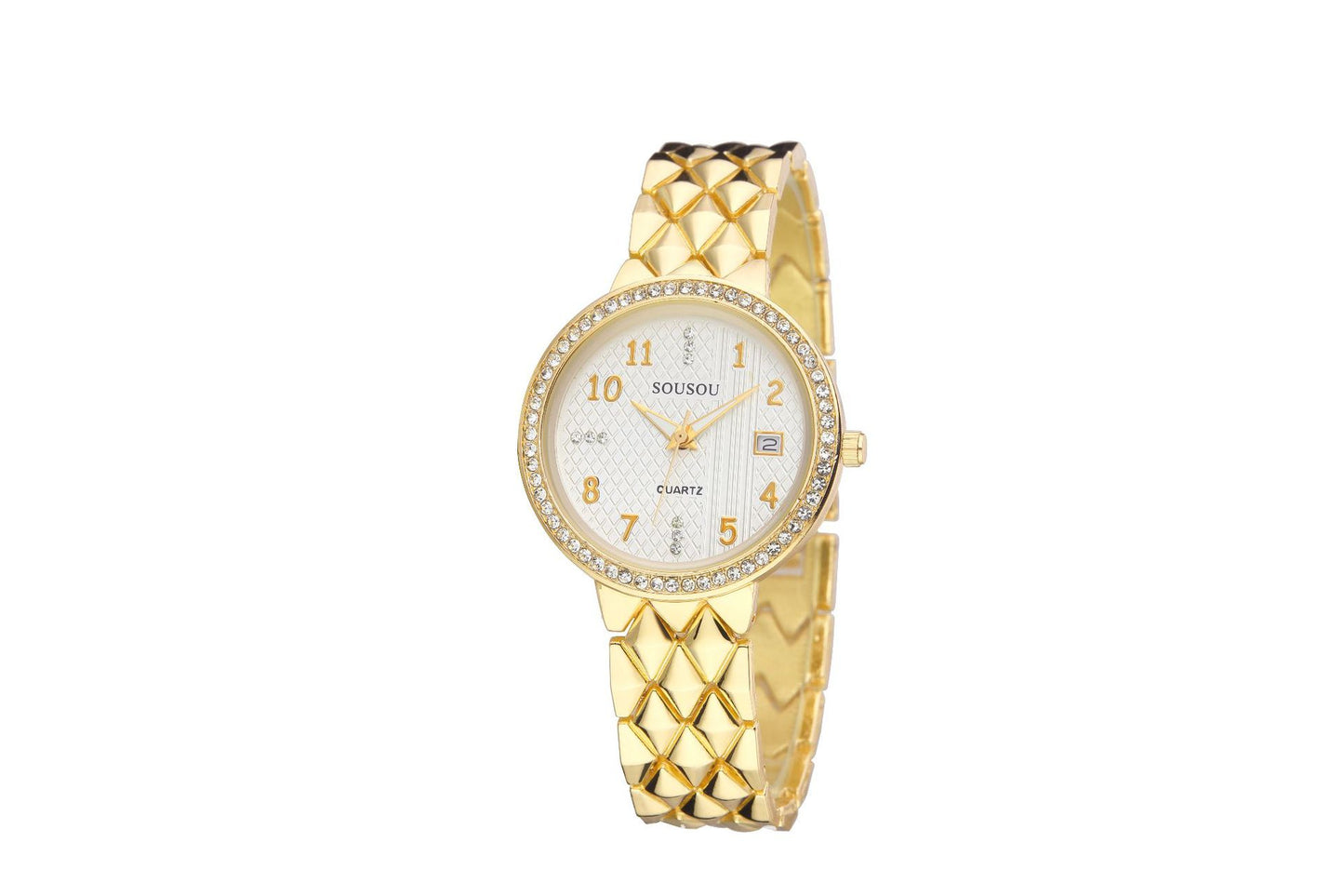 Women's Quartz Watch With Stainless Steel Strap And Buckle, Featuring Tempered Glass Mirror And Pointer Display