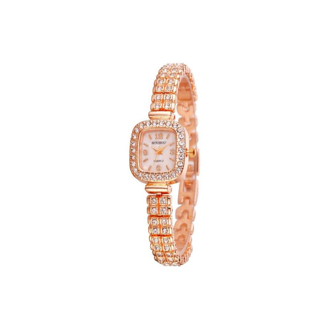 Women's Quartz Watch With Stainless Steel Strap And Buckle, Featuring Tempered Glass Mirror And Pointer Display