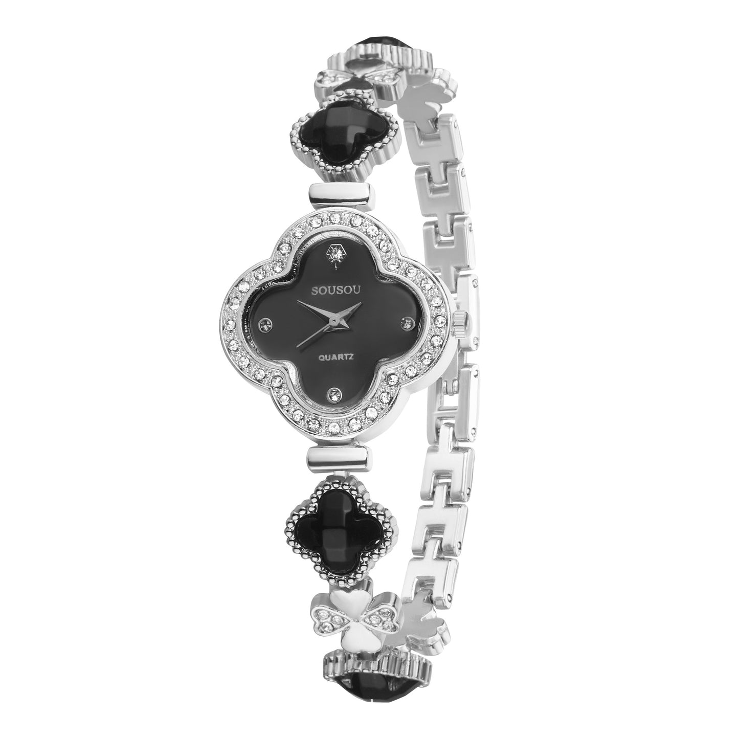 Women's Quartz Watch With Stainless Steel Strap And Buckle, Featuring Tempered Glass Mirror And Pointer Display