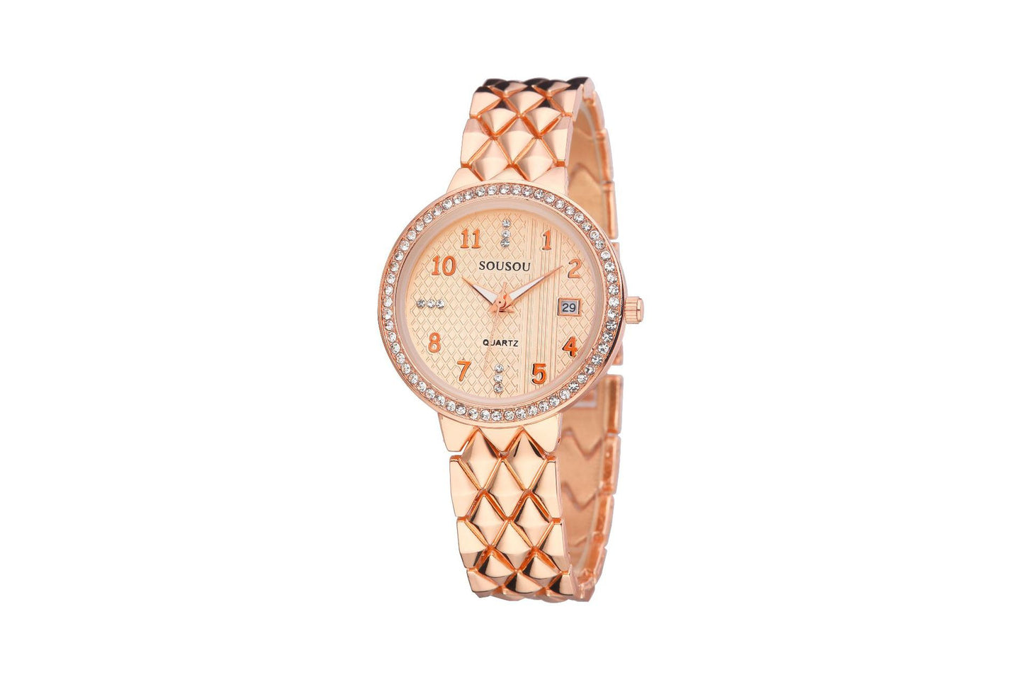 Women's Quartz Watch With Stainless Steel Strap And Buckle, Featuring Tempered Glass Mirror And Pointer Display