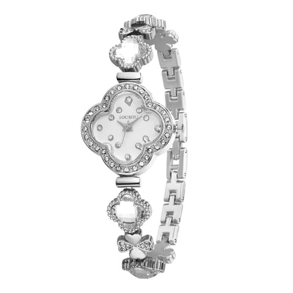 Women's Quartz Watch With Stainless Steel Strap And Buckle, Featuring Tempered Glass Mirror And Pointer Display