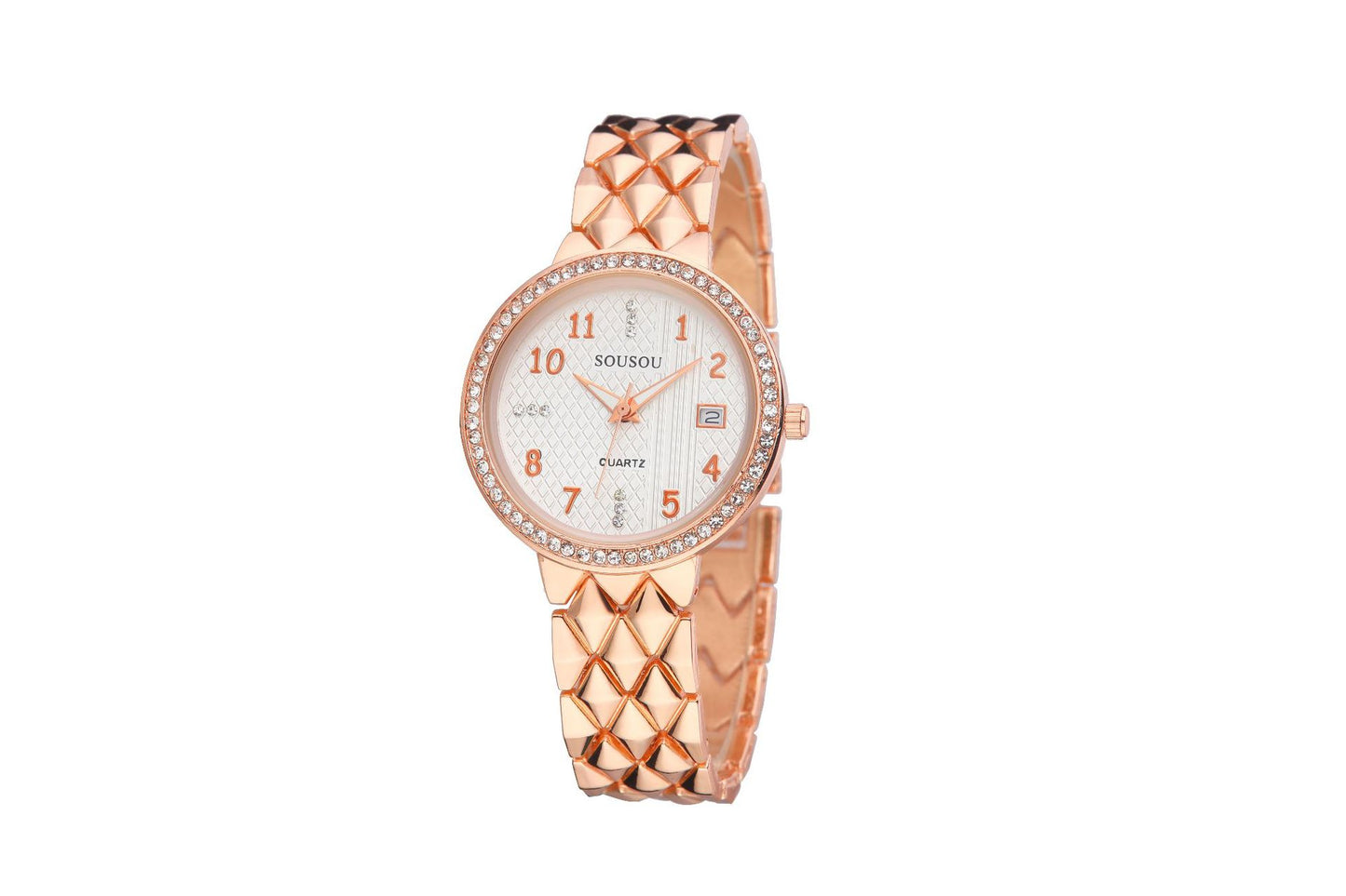 Women's Quartz Watch With Stainless Steel Strap And Buckle, Featuring Tempered Glass Mirror And Pointer Display