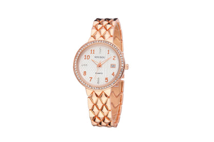 Women's Quartz Watch With Stainless Steel Strap And Buckle, Featuring Tempered Glass Mirror And Pointer Display