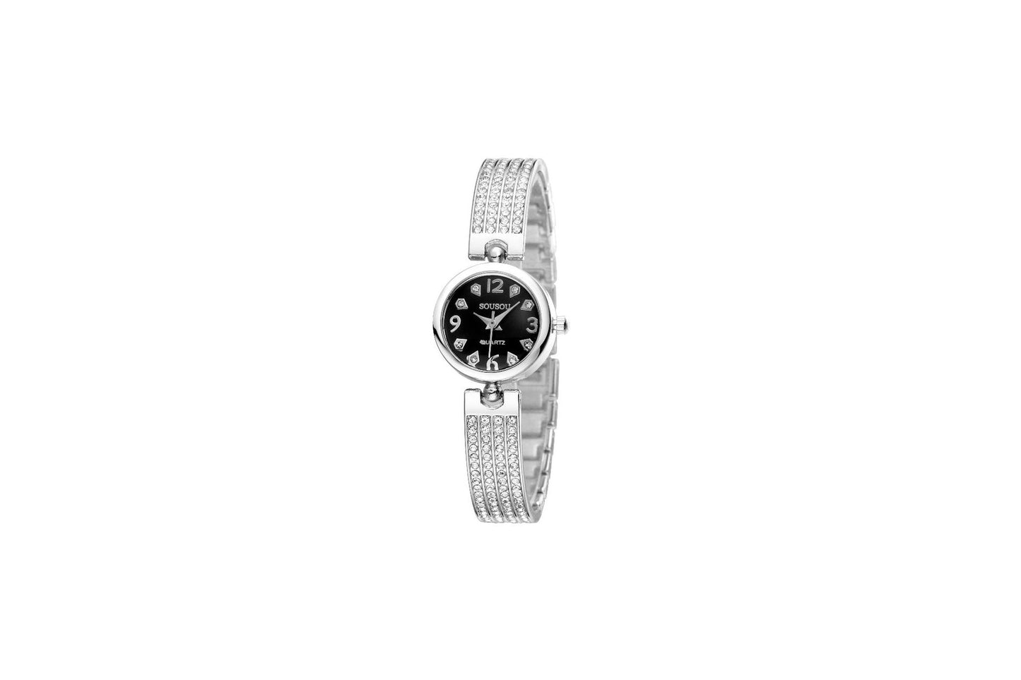 Women's Quartz Watch With Stainless Steel Strap And Buckle, Featuring Tempered Glass Mirror And Pointer Display