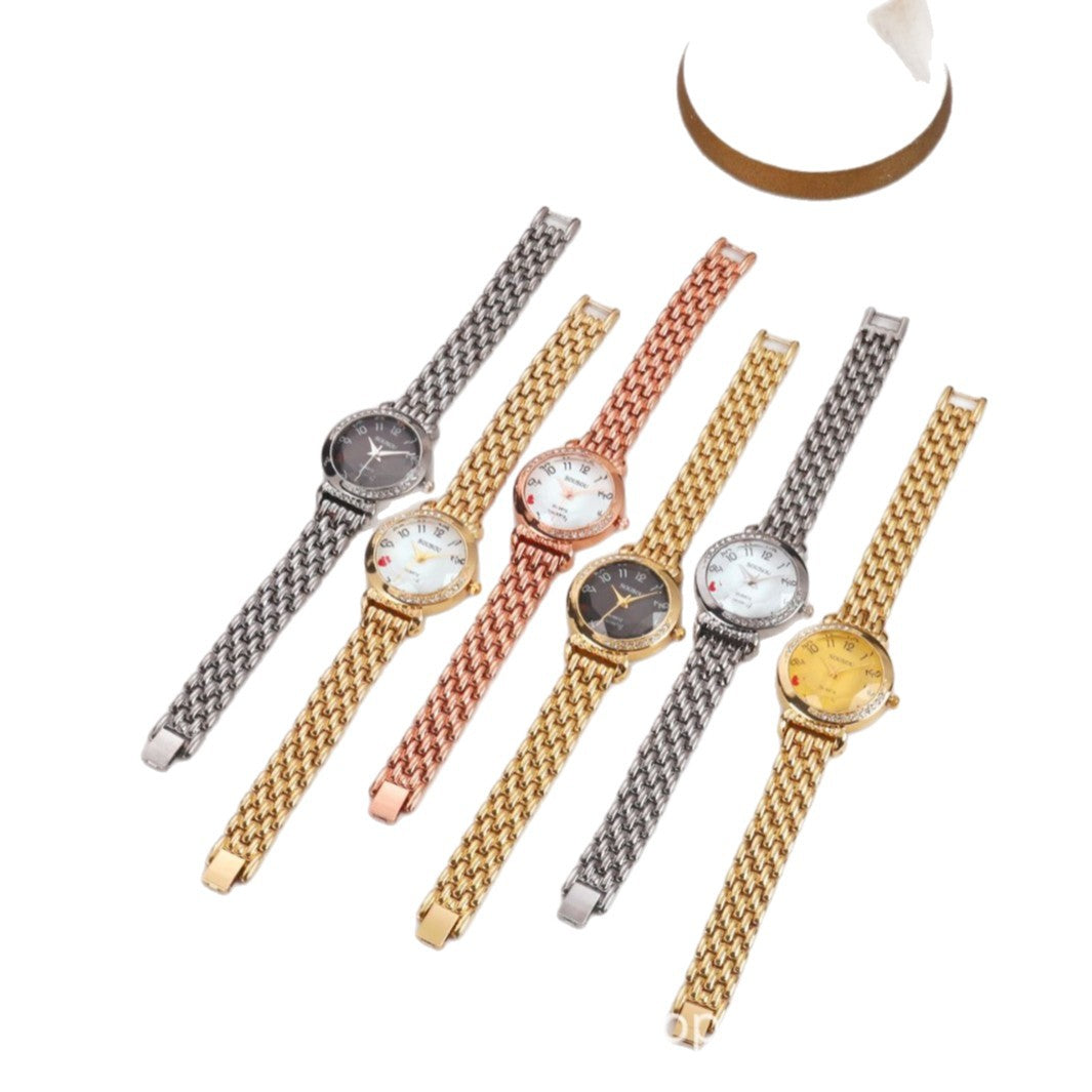 Women's Quartz Watch With Stainless Steel Strap And Buckle, Featuring Tempered Glass Mirror And Pointer Display