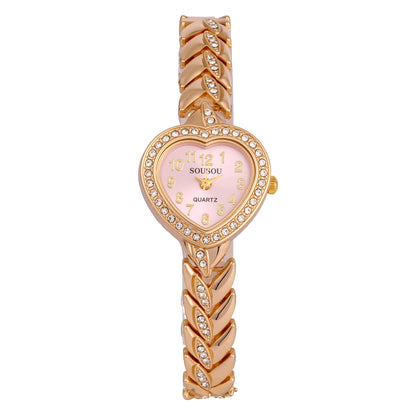 Women's Quartz Watch With Stainless Steel Strap And Buckle, Featuring Tempered Glass Mirror And Pointer Display