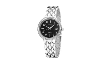 Women's Quartz Watch With Stainless Steel Strap And Buckle, Featuring Tempered Glass Mirror And Pointer Display