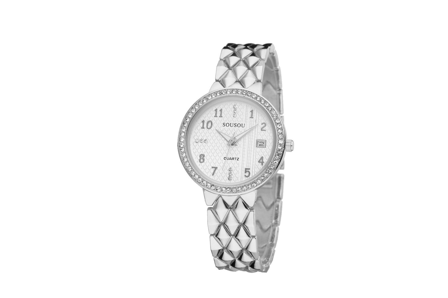 Women's Quartz Watch With Stainless Steel Strap And Buckle, Featuring Tempered Glass Mirror And Pointer Display