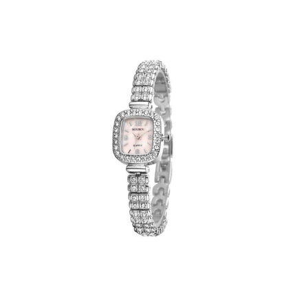 Women's Quartz Watch With Stainless Steel Strap And Buckle, Featuring Tempered Glass Mirror And Pointer Display