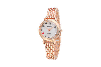 Women's Quartz Watch With Stainless Steel Strap And Buckle, Featuring Tempered Glass Mirror And Pointer Display