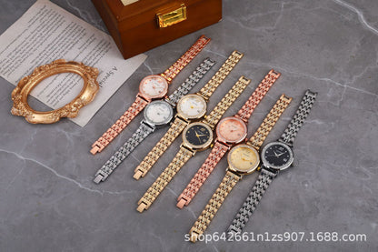 Women's Quartz Watch With Stainless Steel Strap And Buckle, Featuring Tempered Glass Mirror And Pointer Display