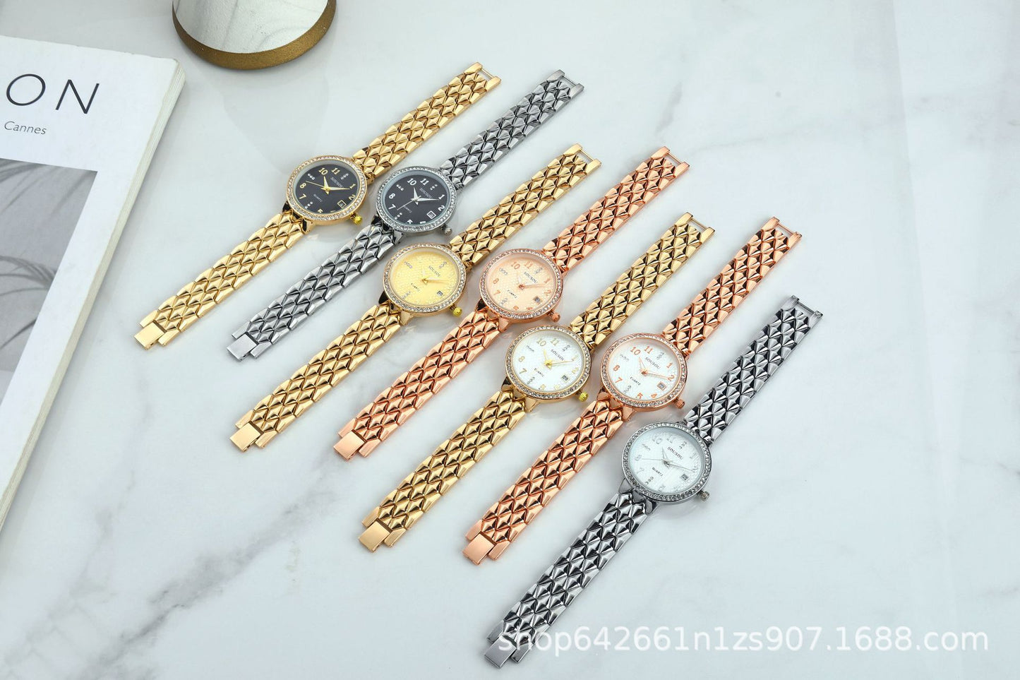 Women's Quartz Watch With Stainless Steel Strap And Buckle, Featuring Tempered Glass Mirror And Pointer Display