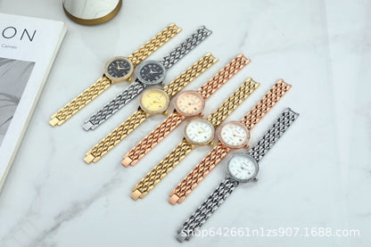 Women's Quartz Watch With Stainless Steel Strap And Buckle, Featuring Tempered Glass Mirror And Pointer Display