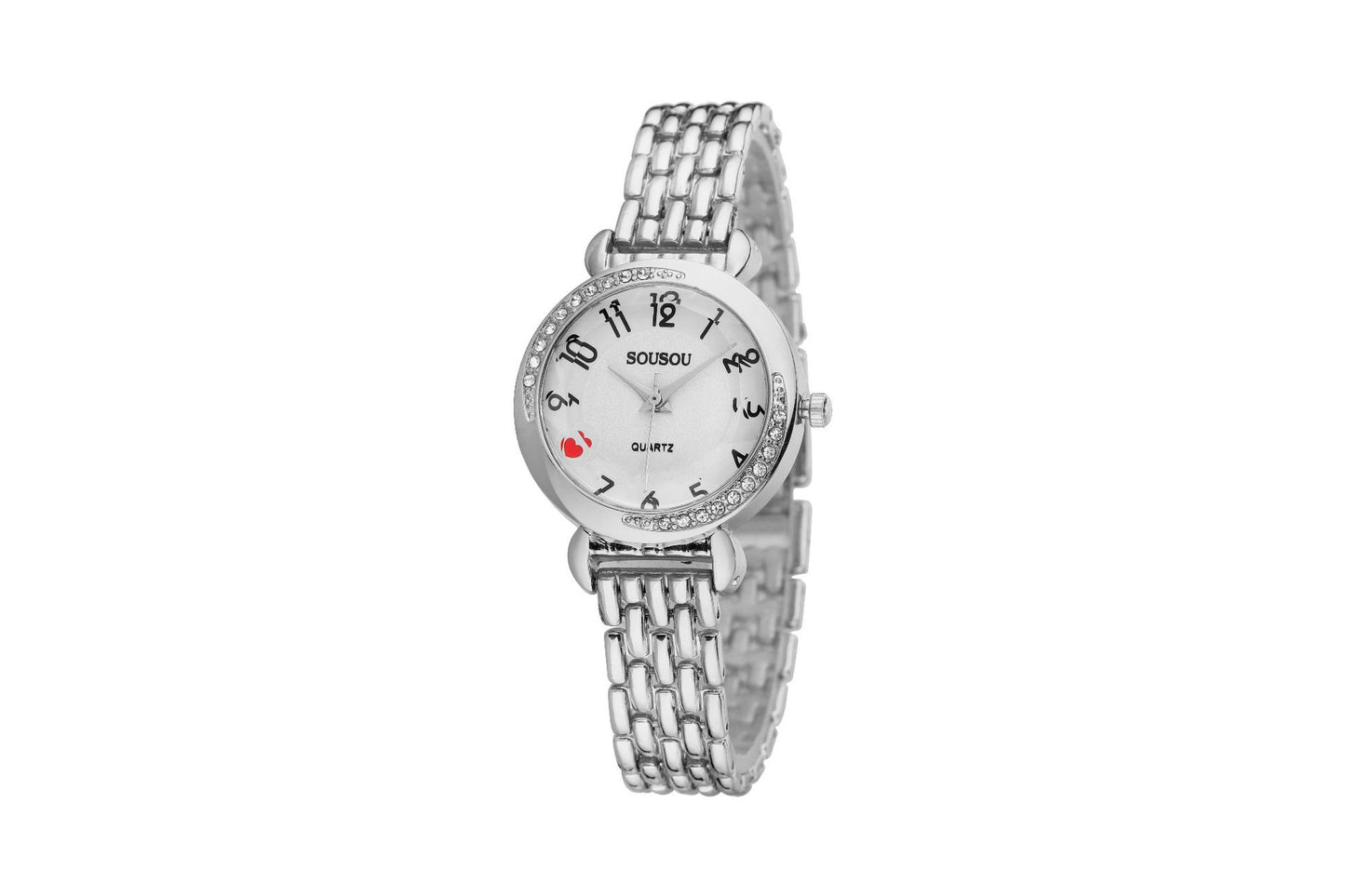 Women's Quartz Watch With Stainless Steel Strap And Buckle, Featuring Tempered Glass Mirror And Pointer Display