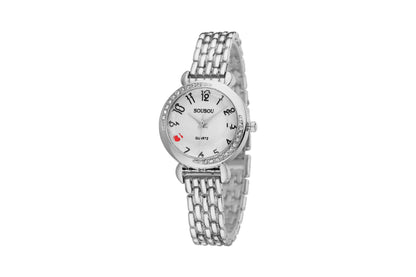 Women's Quartz Watch With Stainless Steel Strap And Buckle, Featuring Tempered Glass Mirror And Pointer Display