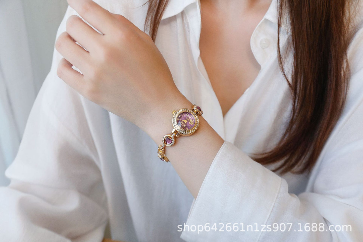 Women's Quartz Watch With Stainless Steel Strap And Buckle, Featuring Tempered Glass Mirror And Pointer Display