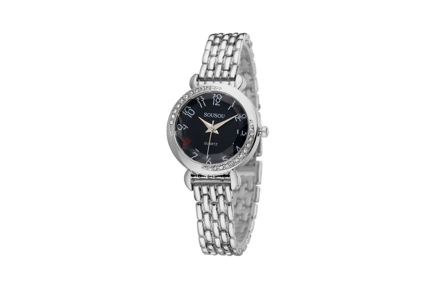 Women's Quartz Watch With Stainless Steel Strap And Buckle, Featuring Tempered Glass Mirror And Pointer Display