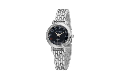 Women's Quartz Watch With Stainless Steel Strap And Buckle, Featuring Tempered Glass Mirror And Pointer Display