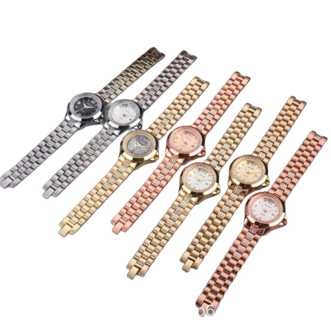 Women's Quartz Watch With Stainless Steel Strap And Buckle, Featuring Tempered Glass Mirror And Pointer Display