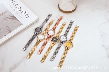 Women's Quartz Watch With Stainless Steel Strap And Buckle, Featuring Tempered Glass Mirror And Pointer Display