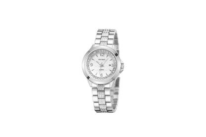 Women's Quartz Watch With Stainless Steel Strap And Buckle, Featuring Tempered Glass Mirror And Pointer Display