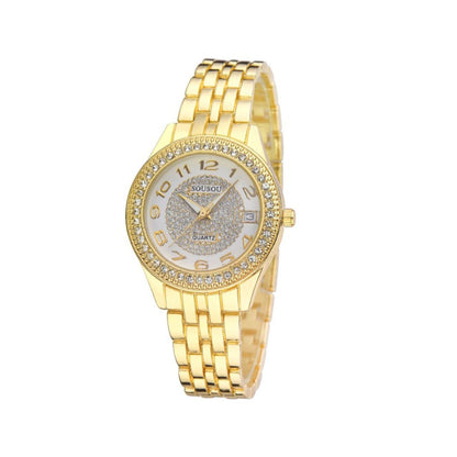 Women's Quartz Watch With Stainless Steel Strap And Horseshoe Buckle, Featuring Tempered Glass Mirror And Pointer Display