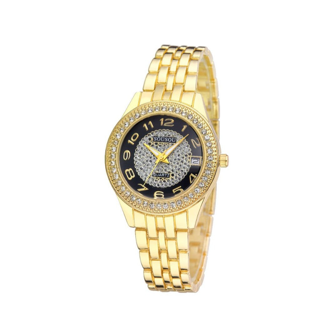 Women's Quartz Watch With Stainless Steel Strap And Horseshoe Buckle, Featuring Tempered Glass Mirror And Pointer Display