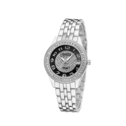 Women's Quartz Watch With Stainless Steel Strap And Horseshoe Buckle, Featuring Tempered Glass Mirror And Pointer Display