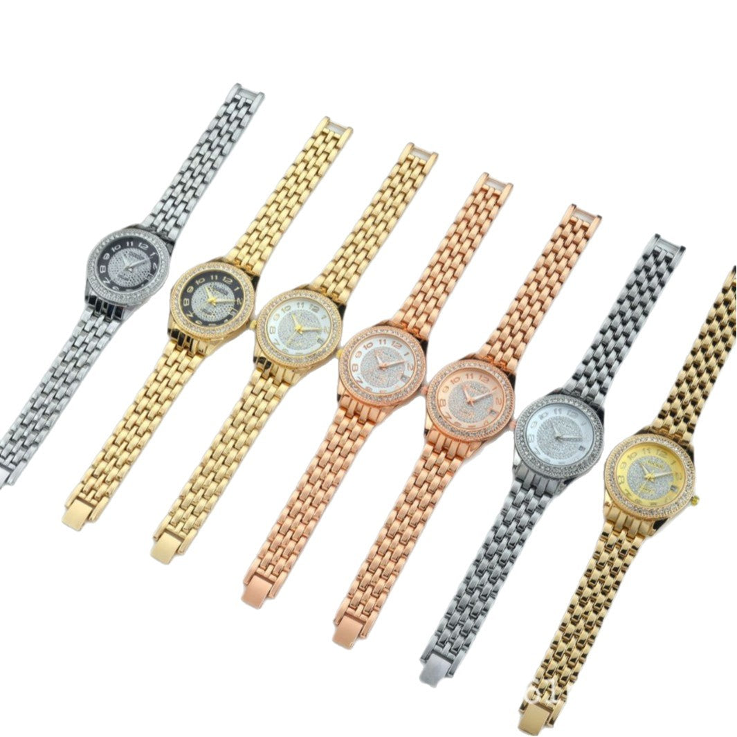 Women's Quartz Watch With Stainless Steel Strap And Horseshoe Buckle, Featuring Tempered Glass Mirror And Pointer Display