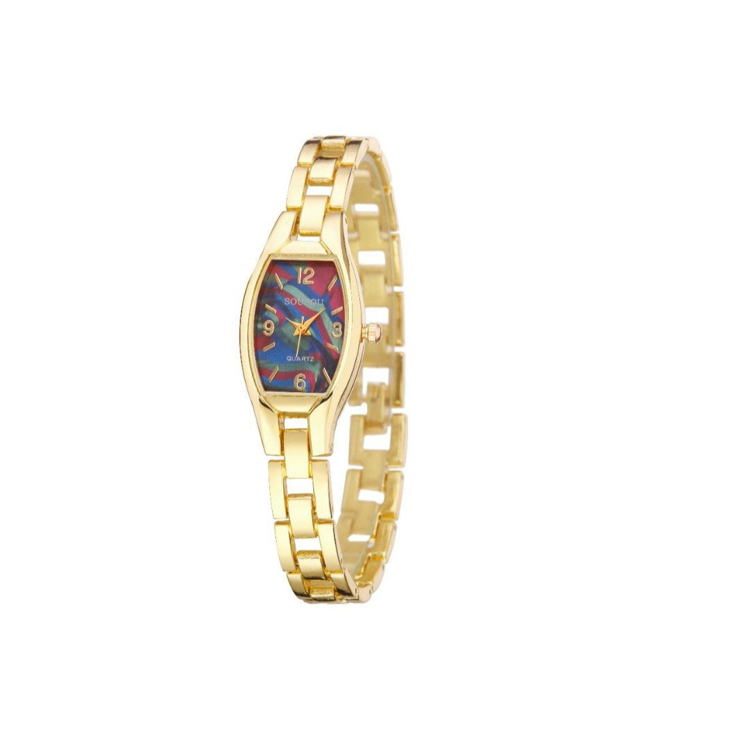 Women's Quartz Watch With Stainless Steel Strap And Buckle, Featuring Tempered Glass Mirror And Pointer Display