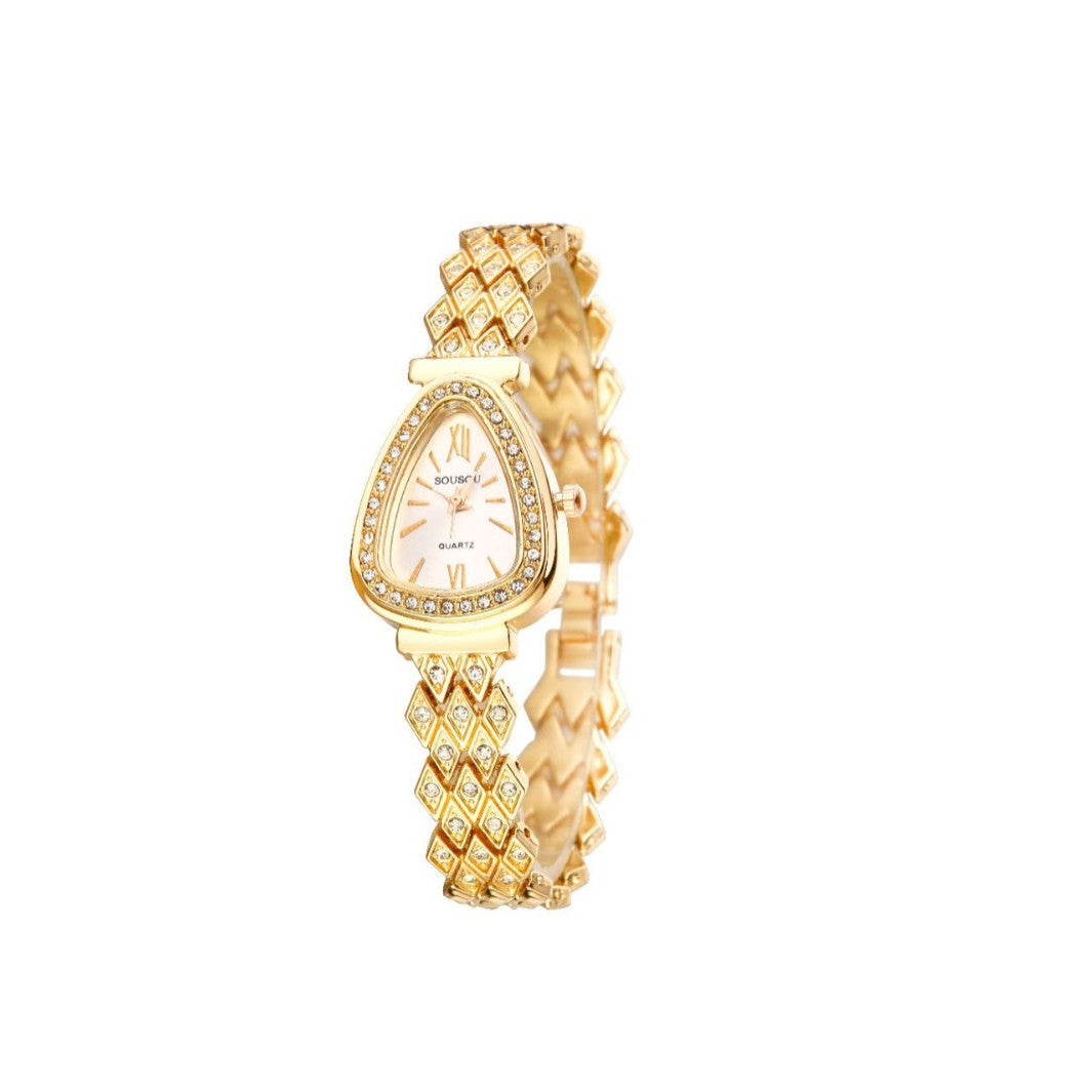 Women's Quartz Watch With Stainless Steel Strap And Buckle, Featuring Tempered Glass Mirror And Pointer Display