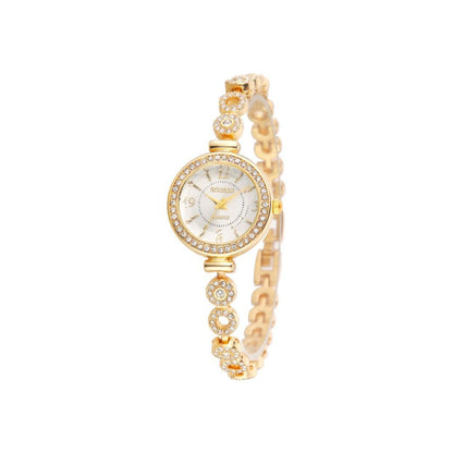 Women's Quartz Watch With Stainless Steel Strap And Buckle, Featuring Tempered Glass Mirror And Pointer Display