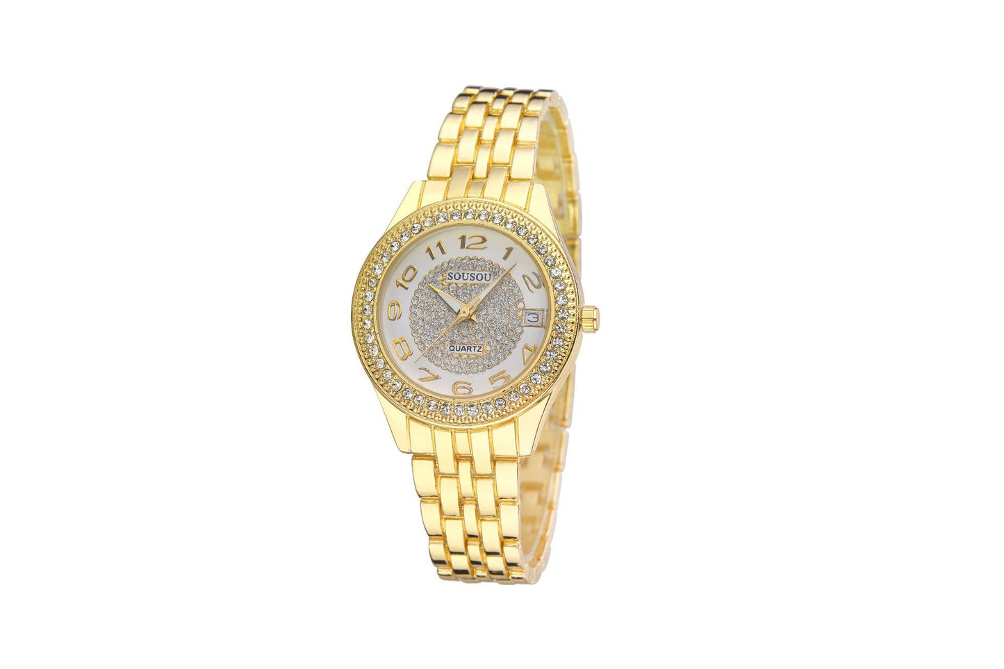 Women's Quartz Watch With Stainless Steel Strap And Horseshoe Buckle, Featuring Tempered Glass Mirror And Pointer Display